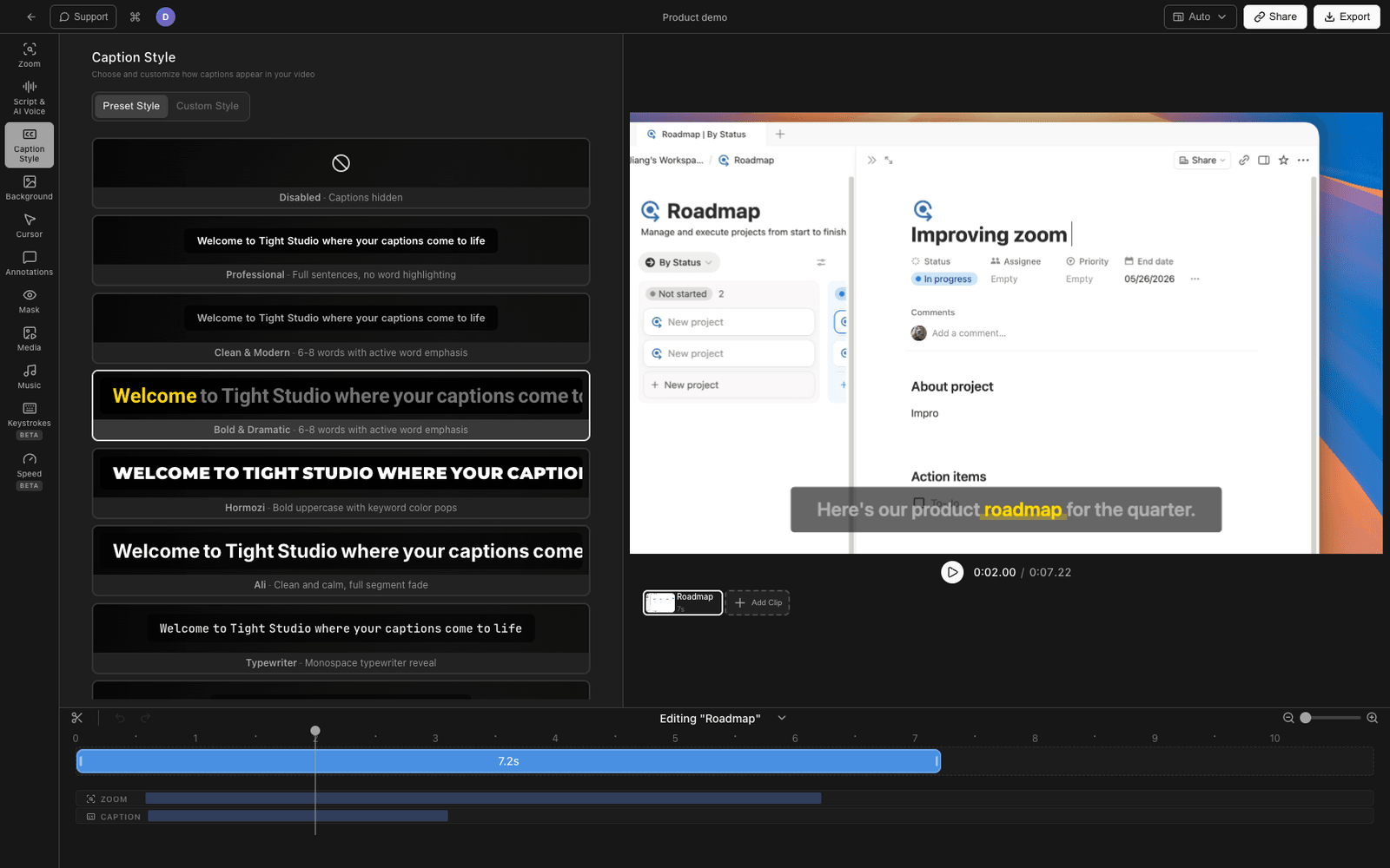 Tight Studio Mac screen recorder editor with smart zoom and cursor animation