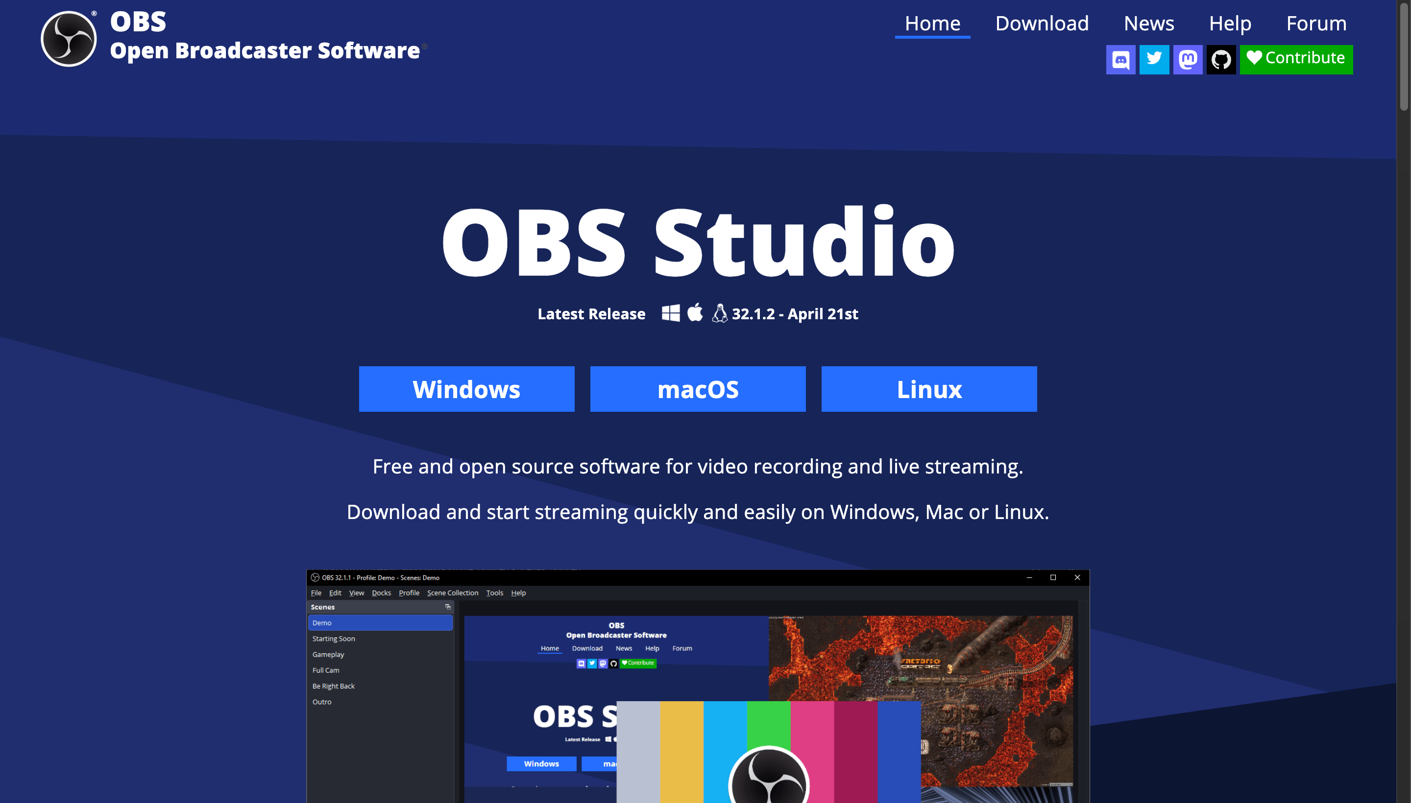 OBS Studio open source live streaming and screen recording software