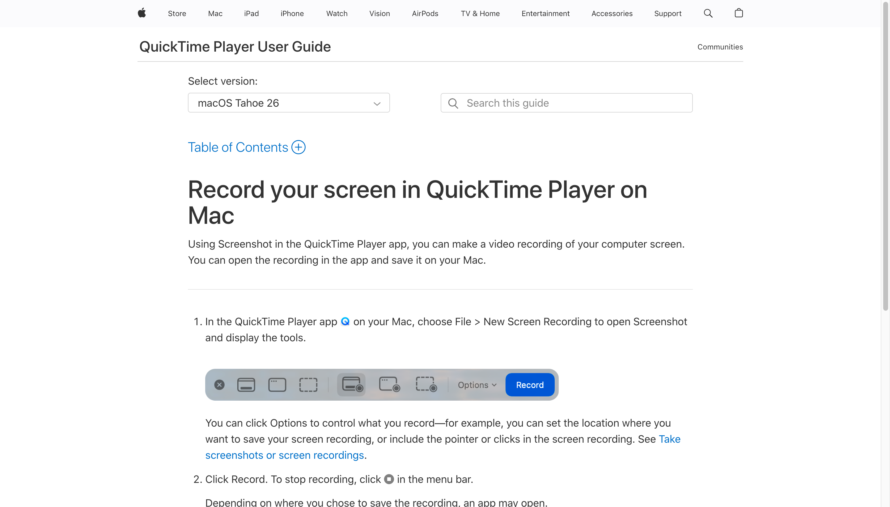 QuickTime Player screen recording on Mac