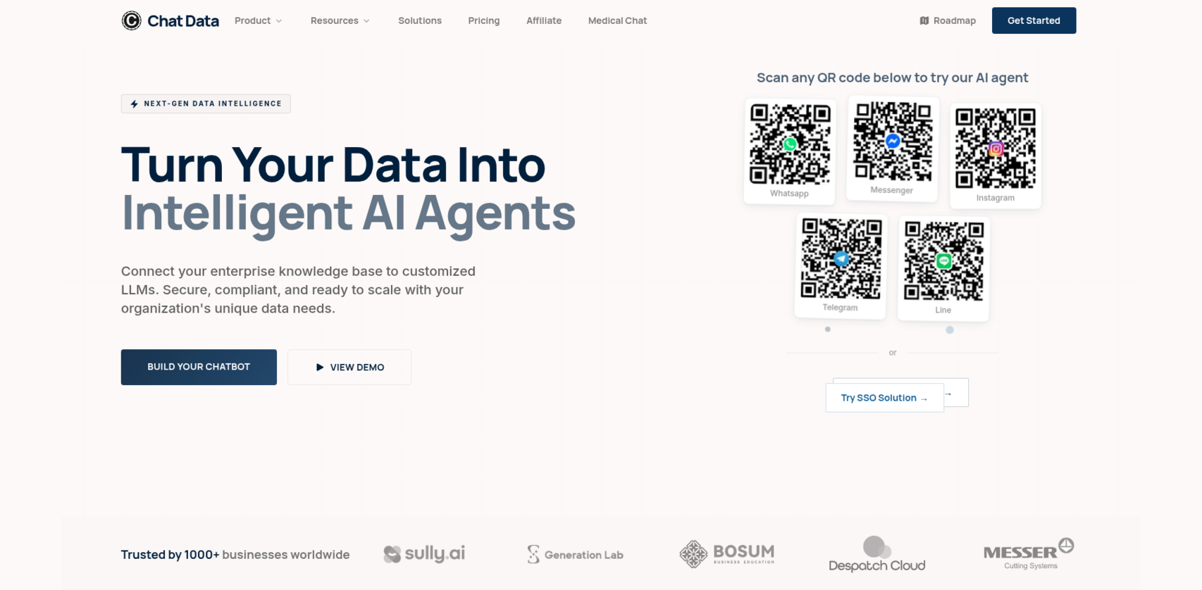 Chat Data AI chatbot trained on your docs