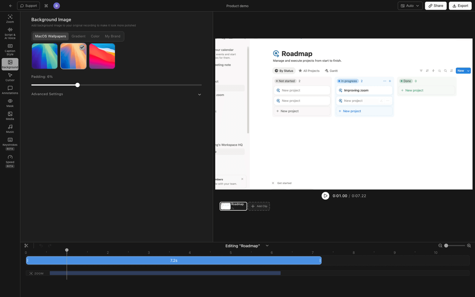 Tight Studio editor with smart zoom and cursor animation