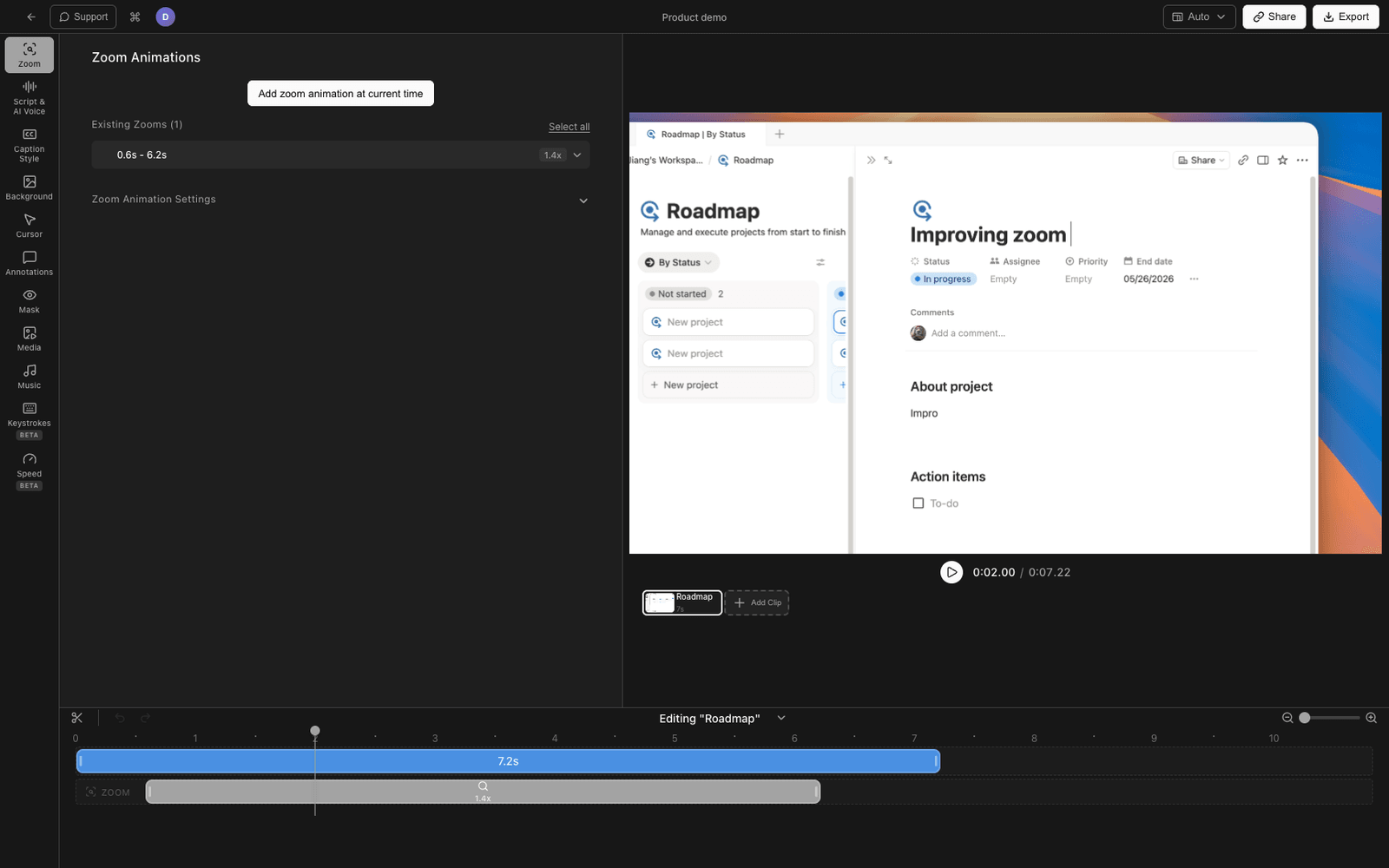 Tight Studio editor recording and editing clip by clip