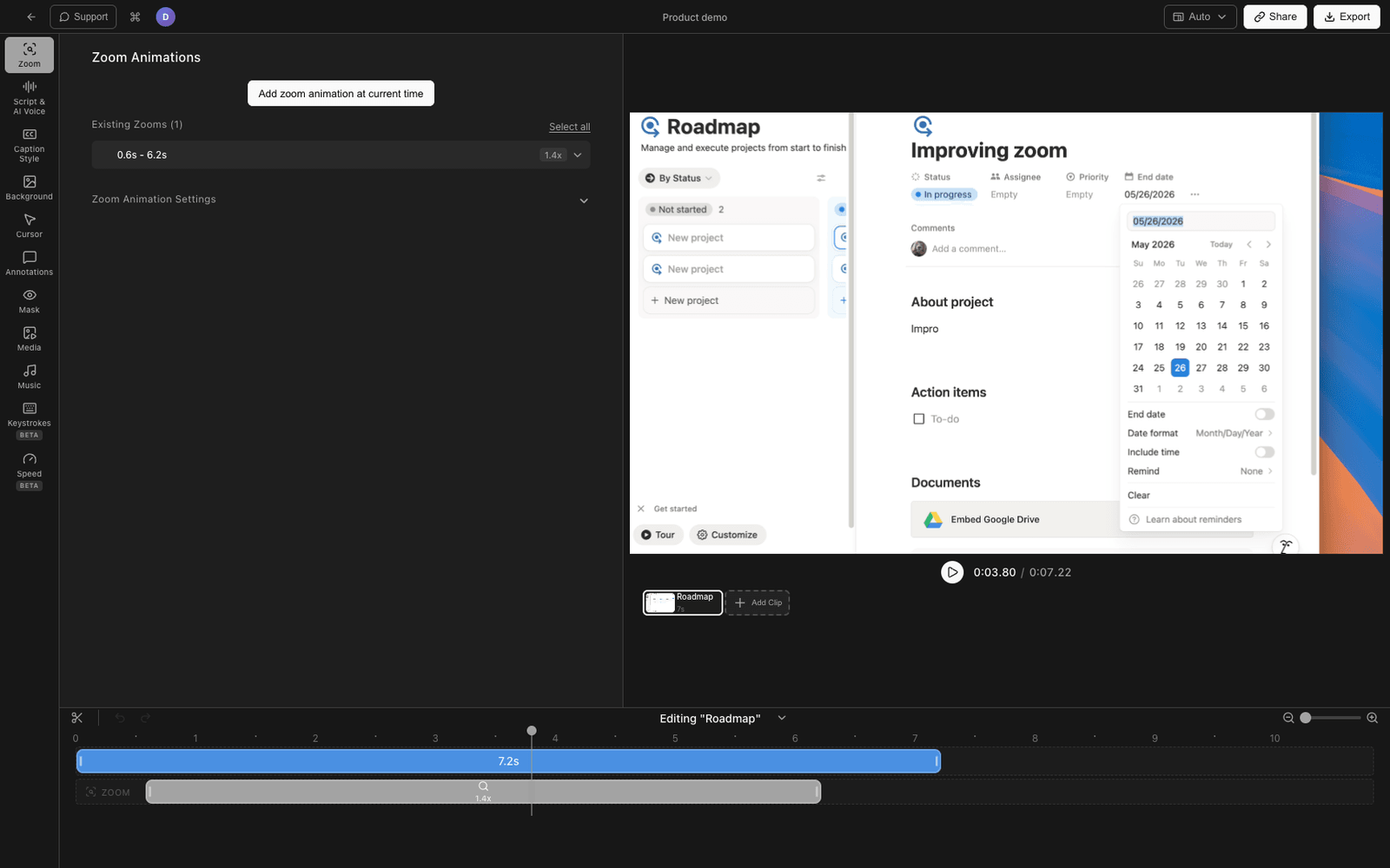 Tight Studio screen recorder editor on Mac with auto-zoom